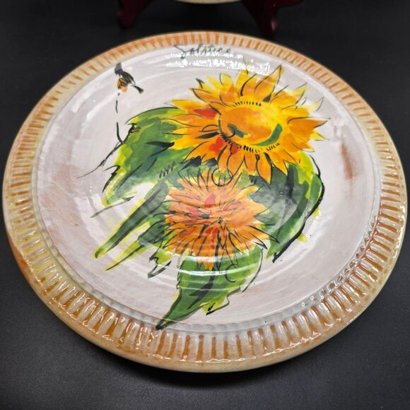 Pottery Barn Plates Solstice Sunflower Handcrafted Set Of 2 9.25" Ceramic DH1331 - Picture 6 of 6